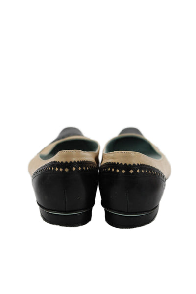 Cynthia Rowley Womens Leather Color Block Flats Shoes Black Beige Size 7.5B