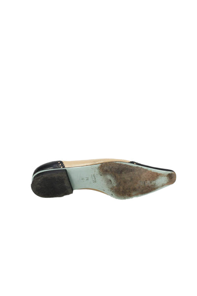 Cynthia Rowley Womens Leather Color Block Flats Shoes Black Beige Size 7.5B