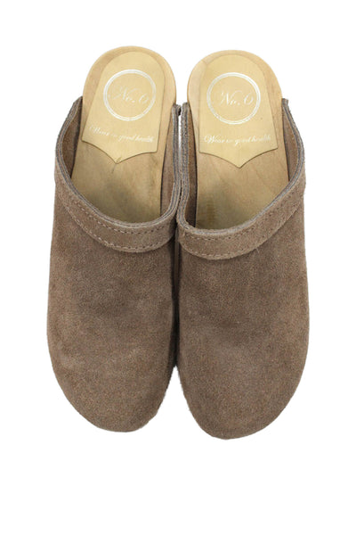 No 6 Womens Suede Wooden Heels Mules Clogs Shoes Brown Size 7