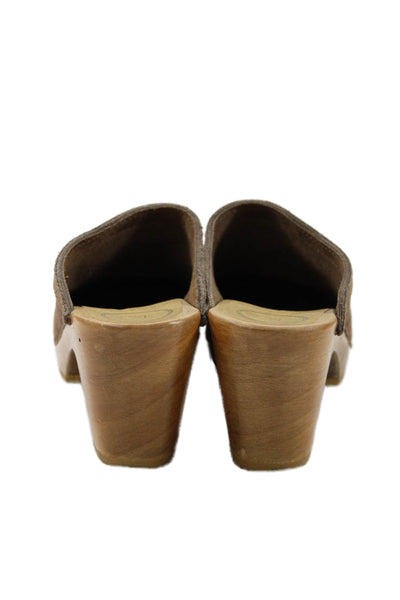 No 6 Womens Suede Wooden Heels Mules Clogs Shoes Brown Size 7