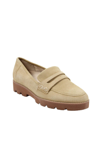 Vionic Womens Suede Low Wedge Heels Loafers Shoes Tan Size 7.5