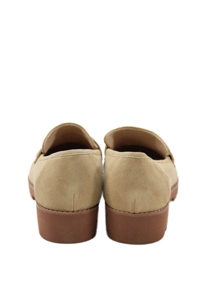 Vionic Womens Suede Low Wedge Heels Loafers Shoes Tan Size 7.5