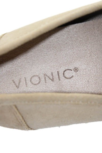 Vionic Womens Suede Low Wedge Heels Loafers Shoes Tan Size 7.5