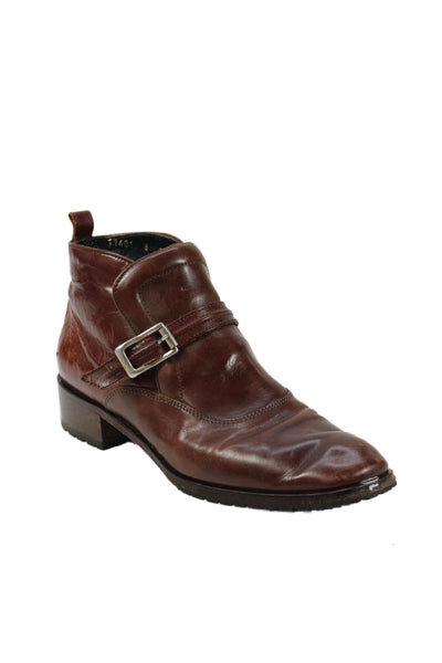 Joan & David Womens Leather Buckle Detail Ankle Boots Shoes Brown Size 8
