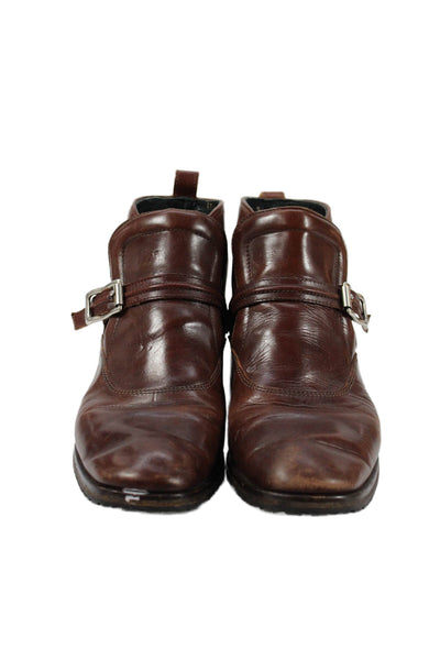 Joan & David Womens Leather Buckle Detail Ankle Boots Shoes Brown Size 8