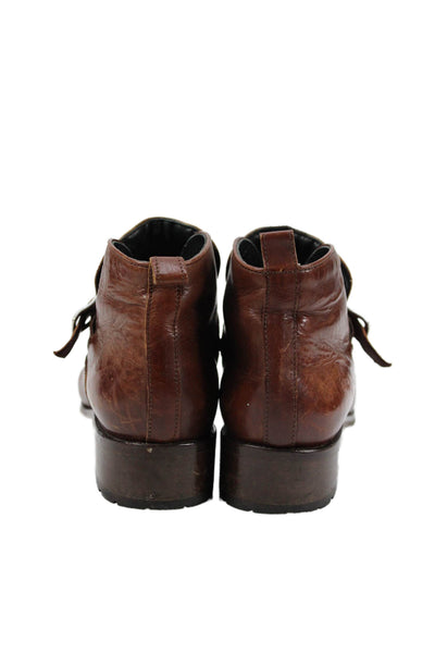 Joan & David Womens Leather Buckle Detail Ankle Boots Shoes Brown Size 8