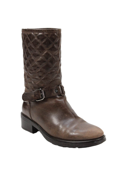 Aquatalia Womens Quilted Leather Midi Boots Shoes Brown Size 7.5