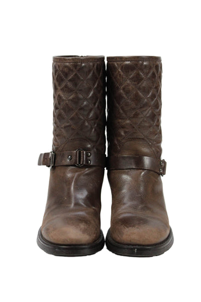 Aquatalia Womens Quilted Leather Midi Boots Shoes Brown Size 7.5