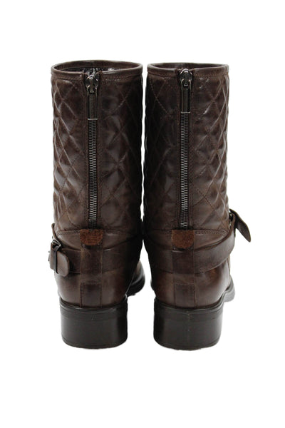Aquatalia Womens Quilted Leather Midi Boots Shoes Brown Size 7.5