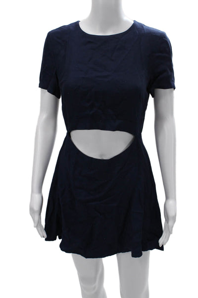 Style Stalker Womens Mini Dress Blue Polyester Short Sleeve Round Neck Size S