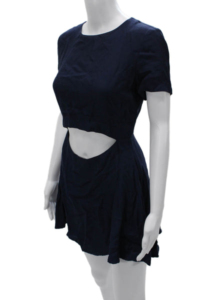 Style Stalker Womens Mini Dress Blue Polyester Short Sleeve Round Neck Size S