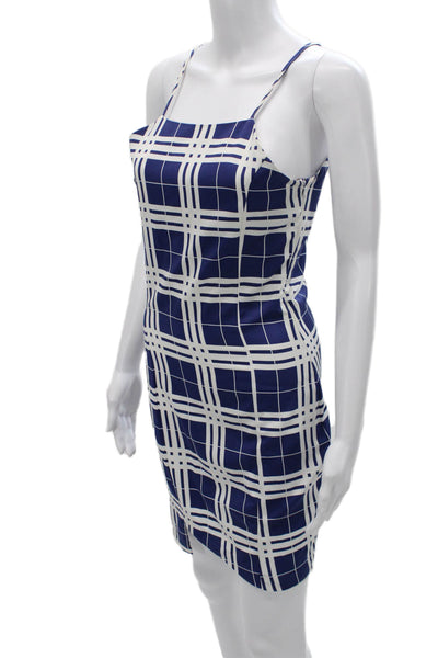 Style Stalker Women Mini Plaid Square Neck Sleeveless Blue Dress Size S