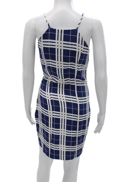 Style Stalker Women Mini Plaid Square Neck Sleeveless Blue Dress Size S
