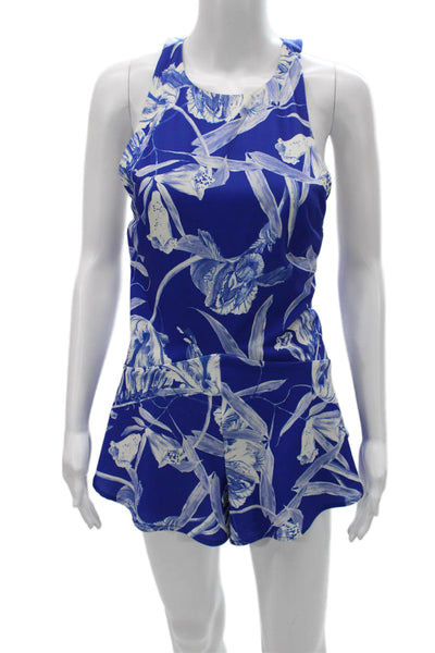 Style Stalker Women Blue Floral Halter Romper Polyester Zip Sleeveless Size S