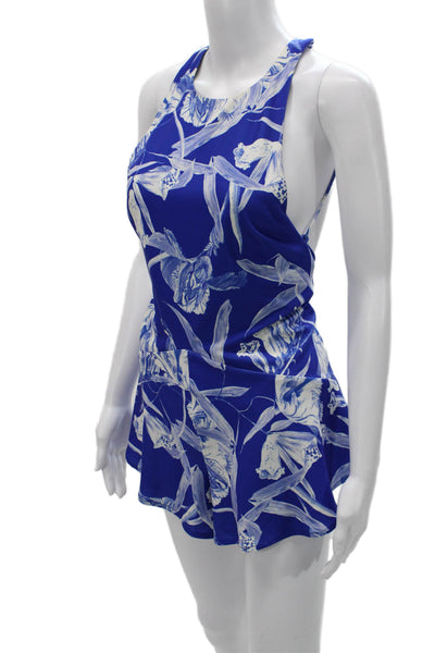 Style Stalker Women Blue Floral Halter Romper Polyester Zip Sleeveless Size S