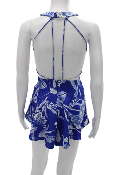 Style Stalker Women Blue Floral Halter Romper Polyester Zip Sleeveless Size S