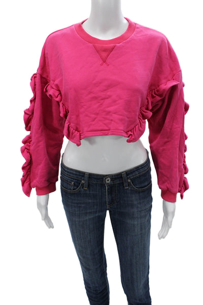 AMUR Womens Pink Cotton Pullover Sweatshirt Crew Neck Long Sleeve Size S