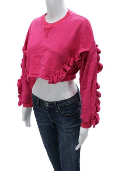 AMUR Womens Pink Cotton Pullover Sweatshirt Crew Neck Long Sleeve Size S