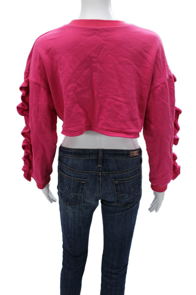AMUR Womens Pink Cotton Pullover Sweatshirt Crew Neck Long Sleeve Size S