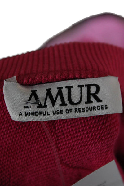 AMUR Womens Pink Cotton Pullover Sweatshirt Crew Neck Long Sleeve Size S