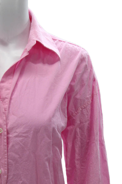 Zara Womens Basic Button-Up Pink Cotton Blend Collared Long Sleeve Size XS