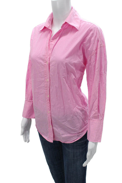 Zara Womens Basic Button-Up Pink Cotton Blend Collared Long Sleeve Size XS