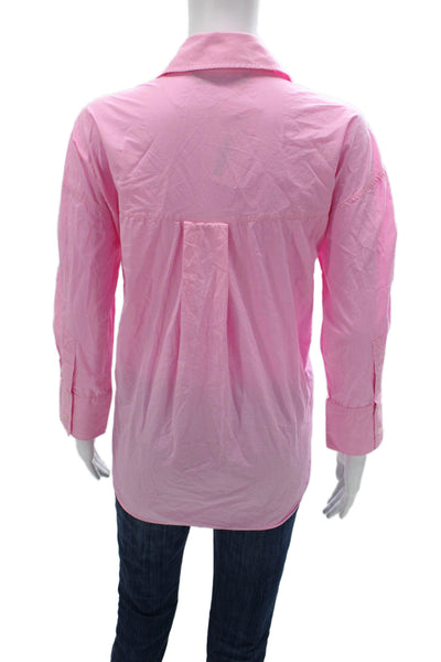 Zara Womens Basic Button-Up Pink Cotton Blend Collared Long Sleeve Size XS