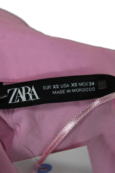 Zara Womens Basic Button-Up Pink Cotton Blend Collared Long Sleeve Size XS