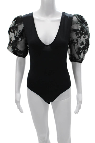Zara Womens Black V-Neck Basic Bodysuit Short Sleeve Size S
