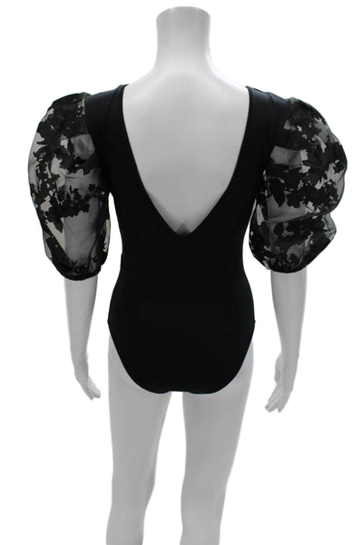 Zara Womens Black V-Neck Basic Bodysuit Short Sleeve Size S
