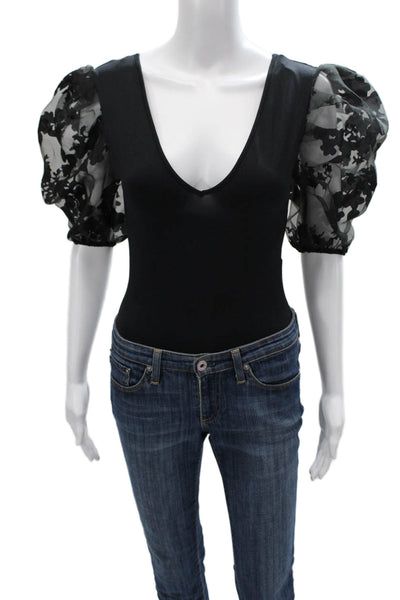Zara Womens Black V-Neck Basic Bodysuit Short Sleeve Size S