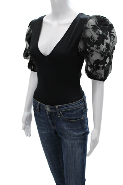 Zara Womens Black V-Neck Basic Bodysuit Short Sleeve Size S