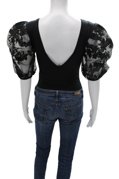 Zara Womens Black V-Neck Basic Bodysuit Short Sleeve Size S