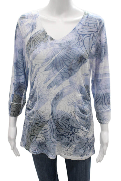 Cubism Womens Tunic Blouse Multicolor V Neck 3/4 Sleeve Rayon Fall Size L