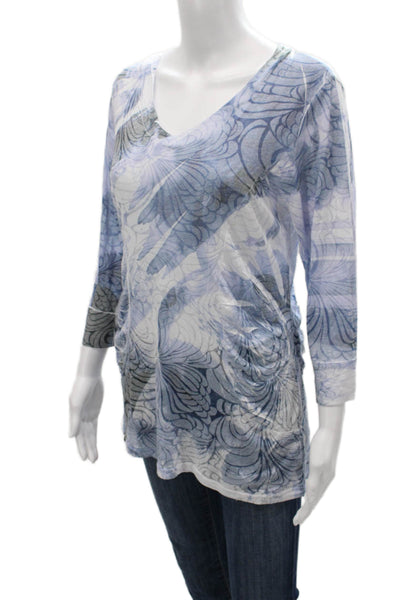 Cubism Womens Tunic Blouse Multicolor V Neck 3/4 Sleeve Rayon Fall Size L