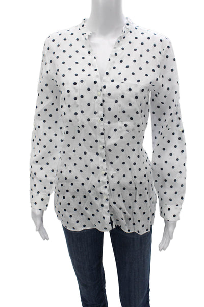 Zara Women Linen Polka Dot V Neck Long Sleeve Button Up Top Size XS
