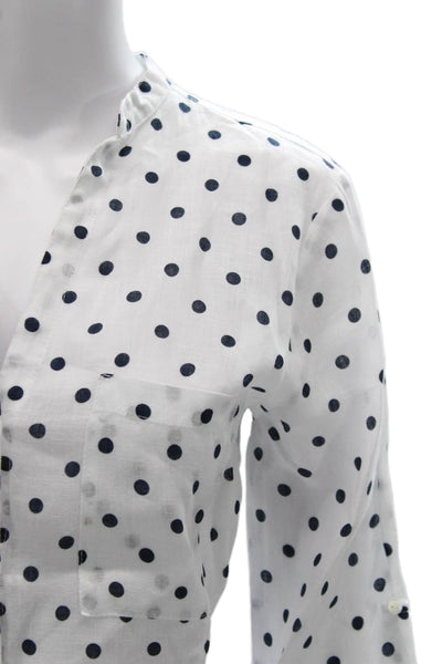 Zara Women Linen Polka Dot V Neck Long Sleeve Button Up Top Size XS