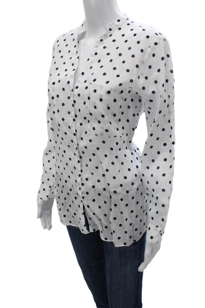 Zara Women Linen Polka Dot V Neck Long Sleeve Button Up Top Size XS