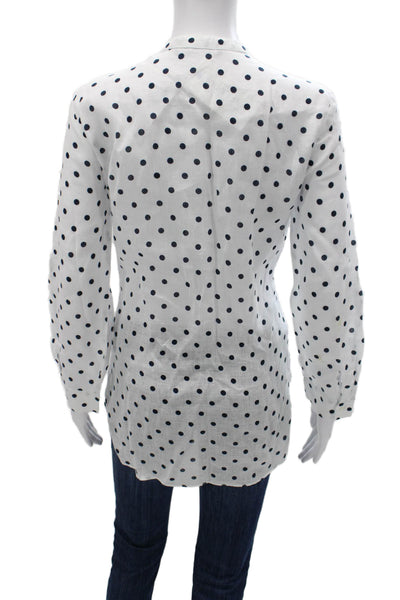 Zara Women Linen Polka Dot V Neck Long Sleeve Button Up Top Size XS