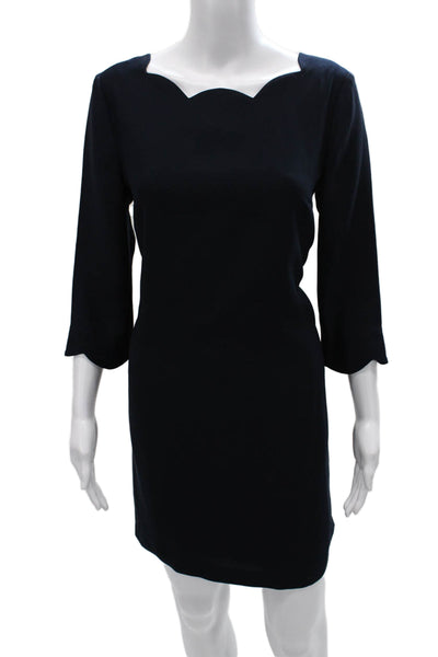 CeCe Womens Sheath Blue Dress Boat Neck 3/4 Sleeve Polyester Short Size 6