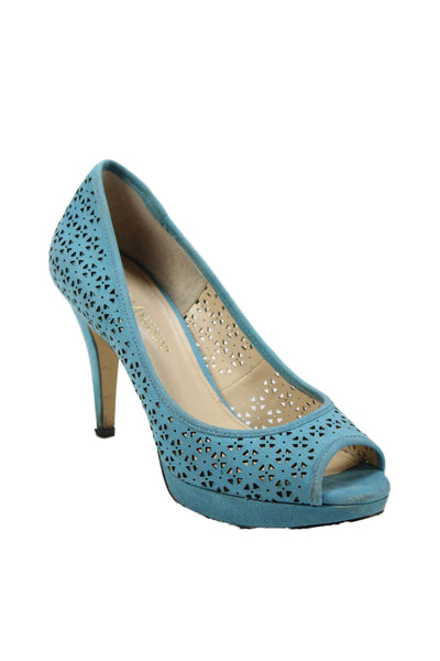 Enzo Angiolini Womens Leather Cut Out Open Toe Heels Blue Size 6.5M