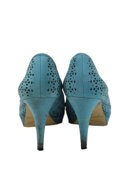 Enzo Angiolini Womens Leather Cut Out Open Toe Heels Blue Size 6.5M