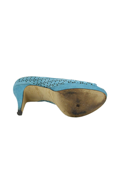 Enzo Angiolini Womens Leather Cut Out Open Toe Heels Blue Size 6.5M