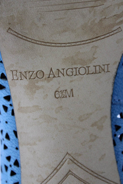 Enzo Angiolini Womens Leather Cut Out Open Toe Heels Blue Size 6.5M