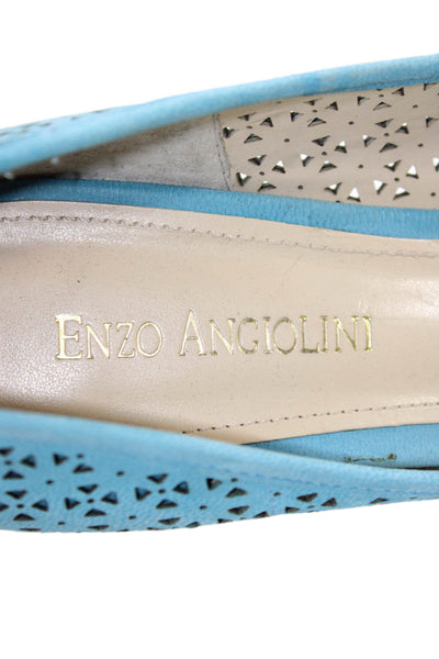 Enzo Angiolini Womens Leather Cut Out Open Toe Heels Blue Size 6.5M