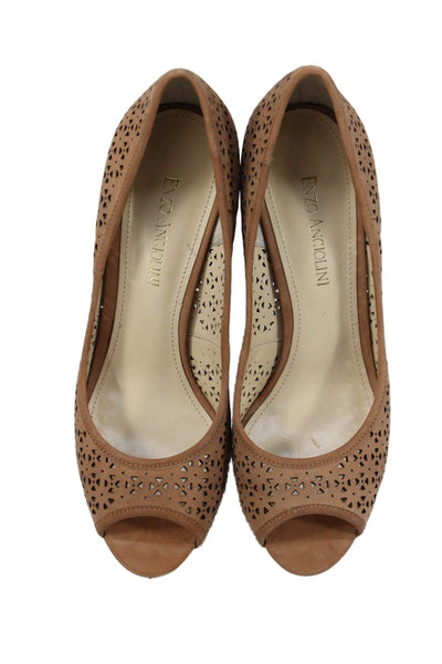 Enzo Angiolini Womens Leather Cut Out Open Toe Heels Beige Size 6.5M