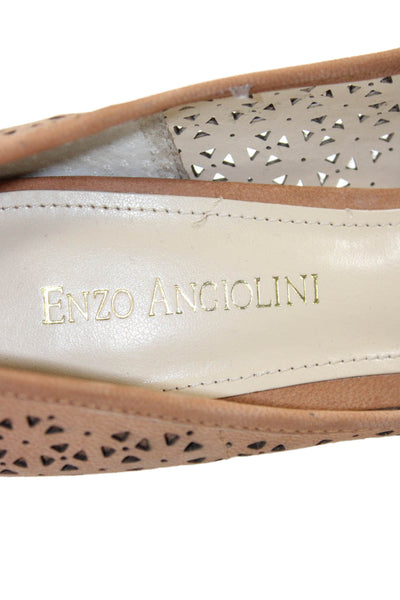 Enzo Angiolini Womens Leather Cut Out Open Toe Heels Beige Size 6.5M