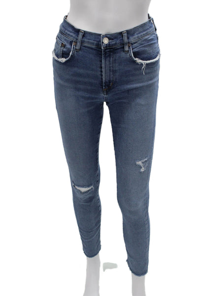 Agolde Womens Blue Skinny Jeans Cotton Blend Low Rise Inseam 28 Size 27