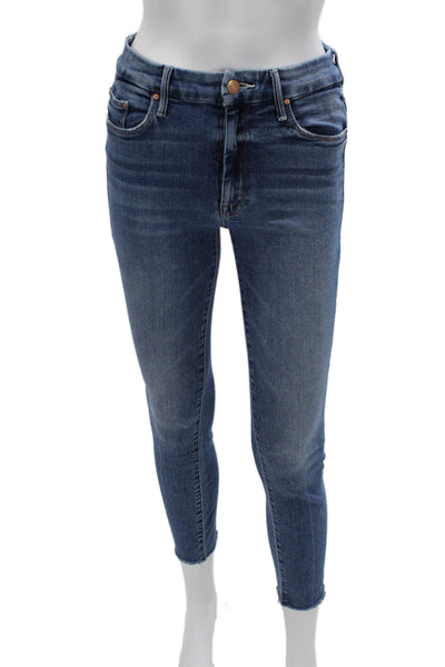 Mother Women Ankle Jeans Blue Low Rise Cotton Blend Button Size 26