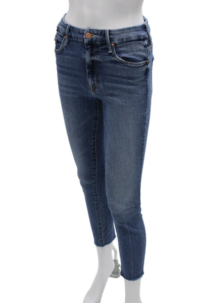 Mother Women Ankle Jeans Blue Low Rise Cotton Blend Button Size 26